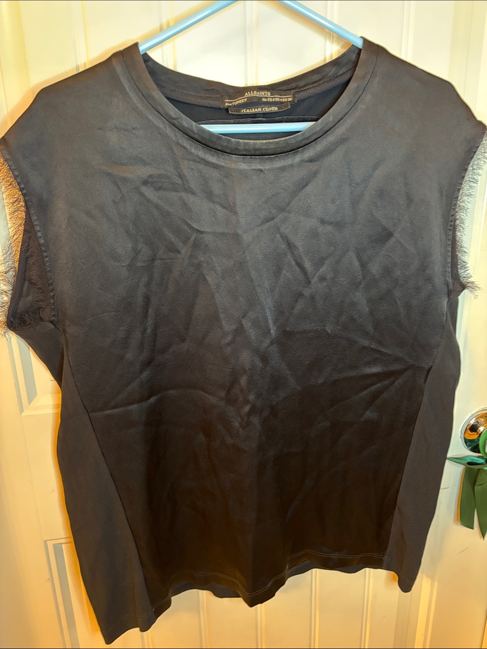 AllSaints Black Crewneck Cap-Sleeve Tank